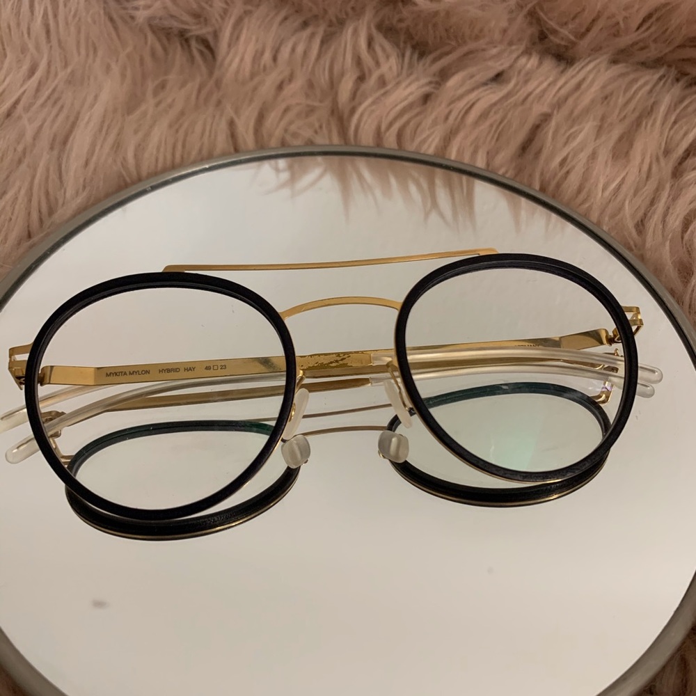 Designer black and gold nonprescription glasses